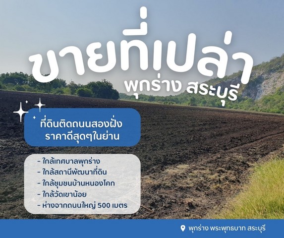 ขายที่ดินเปล่าสระบุรีวิวภูเขา ราคาดี ติดถนนสองฝั่ง