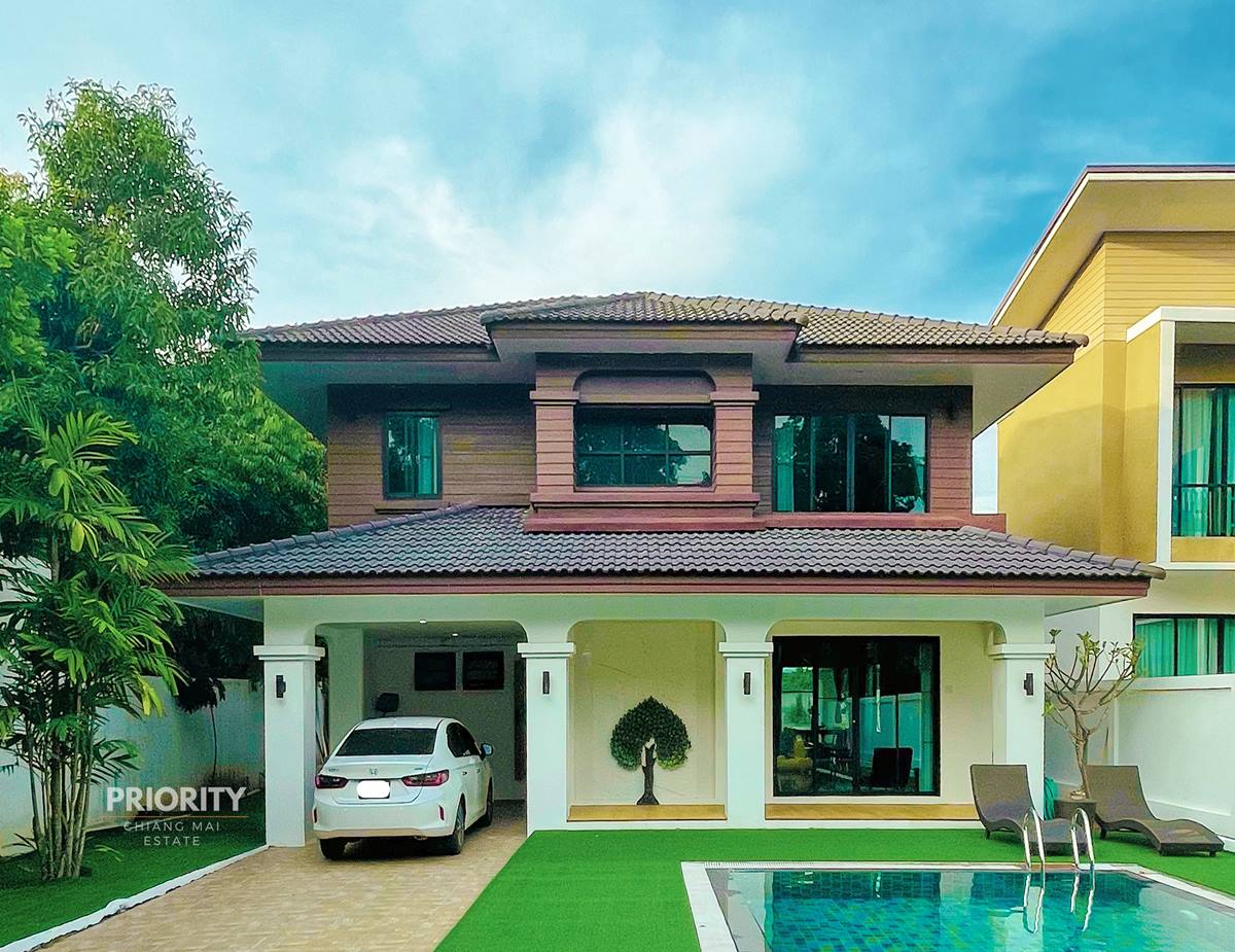 ให้เช่าบ้าน 2 ชั้น หมู่บ้านเลควิวปาร์ค2 ม.6 อ.สันทราย จ.เชียงใหม่ พร้อมสระว่ายน้ำส่วนตัว 4 ห้องนอน โทร 061-253-8544